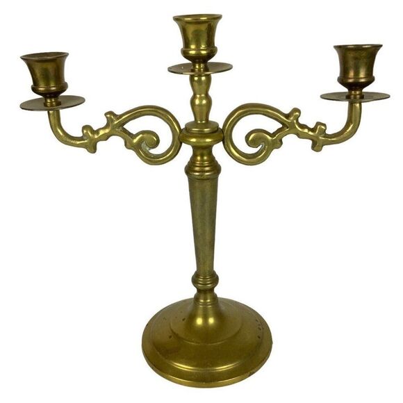 Vintage Gatco Solid Brass Candelabra Pair 3 Arm Candlestick Holders 1980s - Picture 2 of 11